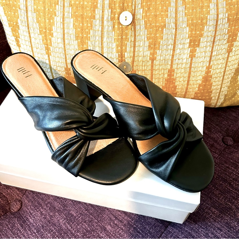 Leather Block Heel Slides 7.5